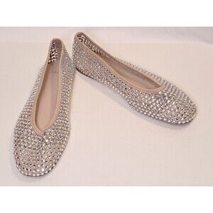 NEW MNG Mango Size 37 EU/6.5 US Rhinestone Ballet Flats Nude Silver Slip On